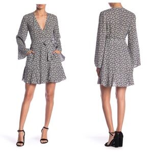 A.L.C. Whitney Silk Long Sleeve Wrap Mini Dress in Eggshell & Black Print, 4